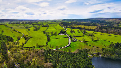 verdant countryside aerial view in north yorkshire