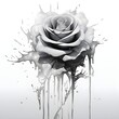 a rose design and a droplet of water, in the style of aggressive digital illustration, gray