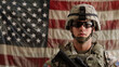 US army soldiers on a background of USA flag