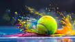 Tennis ball explosion with colorful paint splash