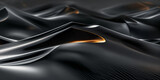 Fototapeta  - Glänzender wellig geschwungener Kunststoff in orange mit schwarz als Hintergrundmotiv und Druckvorlage, ai generativ