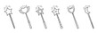 Magic wands doodle set. Fairytale element in sketch style. Hand drawn vector illustration isolated on white background