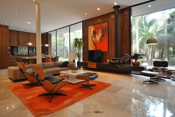 Wall Mural - Modern living room studio, Mid-Century Interior Design Style