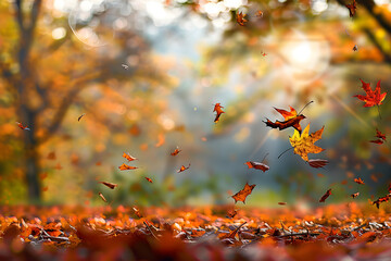 Wall Mural - beautiful autumn landscape with. colorful foliage in the park. falling leaves natural background