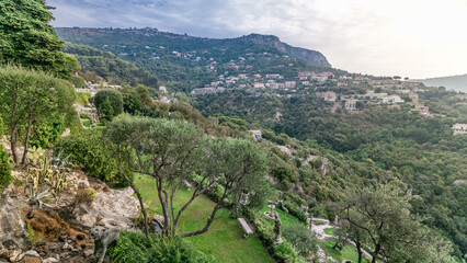 Wall Mural - Morning timelapse view of the town of Eze village on the French Riviera