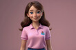Friendly smiling female 3d cartoon character with pink shirt on a clean background