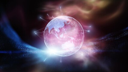 Canvas Print - Futuristic dark space with 3d digital earth planet animation background.
