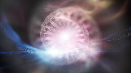 Wall Mural - futuristic space with glowing light and 3d dna chain rotation background.