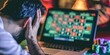 © lenblr - Close-up of a man holding his head in despair, with a laptop displaying online roulette, highlighting the emotional toll of gambling losses.