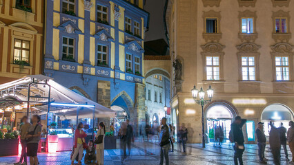 Poster - Night view of Old Town Square timelapse in Prague. Czech Republic