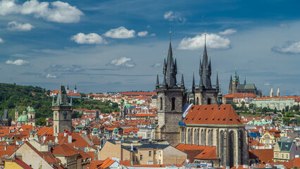 Canvas Print - View from the height Powder Tower in Prague timelapse. Historical and cultural monument