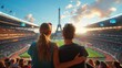 Young couple watching sports event in Paris, Olympic games 2024