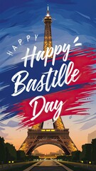 Wall Mural - Bastille Day, Bastille Day Story, social media Story, 14th of July, Bastille design. illustration, Art. Eiffel Tower, French National Day, Happy Bastille Day, France flag, 
Story, post, Bastille,