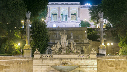 Wall Mural - Fountain of Dea Roma timelapse in Piazza del Popolo with Pincio terrace in the background