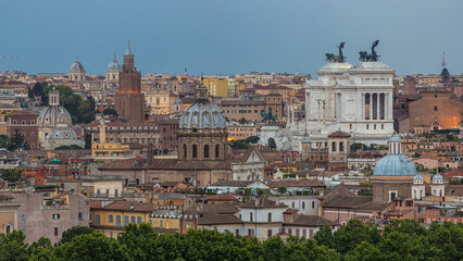 Sticker - Panoramic view of historic center day to night timelapse of Rome, Italy