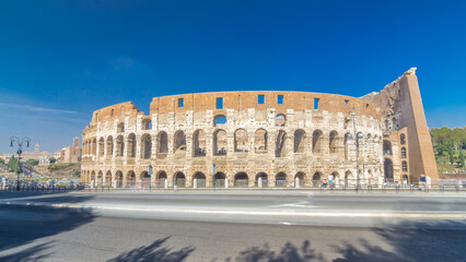 Canvas Print - The Colosseum or Coliseum timelapse hyperlapse, also known as the Flavian Amphitheatre in Rome, Italy