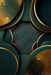 Poster -  Luxury abstract gold and black green circle background