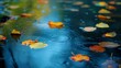 AI-generated illustration of autumn leaves floating on the water's surface