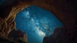AI-generated illustration of a stone arch under a starry sky with Milky Way