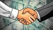 Illustrated Handshake on Money Exchange Background