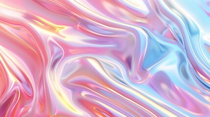 Sticker - Abstract glossy shiny 3d liquid ripples waves, pastel colors, empty background, bright