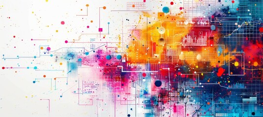 Abstract colorful network technology background. Generative AI technology.	
