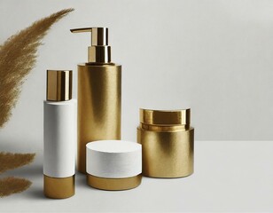 Beige and Gold Beauty Care Bottles and Product Packages Mock Ups