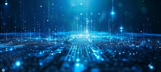 Blue digital space technology background. Generative AI technology.