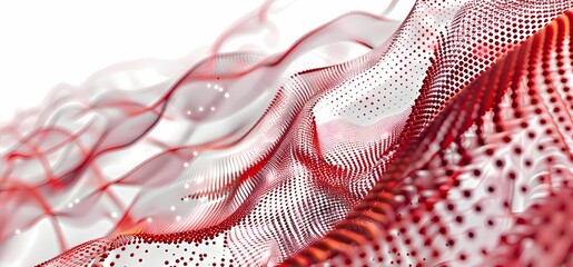 interweaving of red colored dots and lines, Wave of dots and weave lines