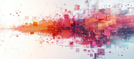 Abstract three dimensional square cube technology background. Virtual digital space data particles visual. Generative AI technology.

