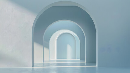 Wall Mural - Minimalist 3D art gallery with an archway 