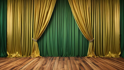 Sticker - stage with golden and green curtains