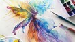 An adorable fairy drawing with colorful watercolor paints