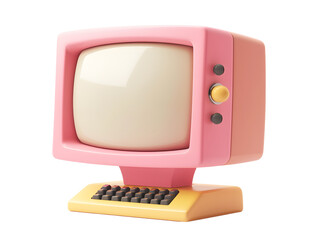 vintage pink computer monitor, 3d element illustration