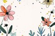 Vibrant Floral Illustration with Pink and Red Flowers and Lush Greenery