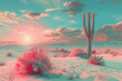psychedelic and surreal scenery with cactus in the desert