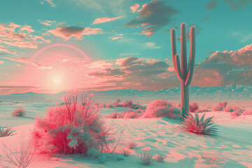 Wall Mural - psychedelic and surreal scenery with cactus in the desert