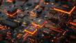 A close up of a computer chip with many small lights on it. Concept of complexity and intricacy, as well as the advanced technology that goes into creating such a device