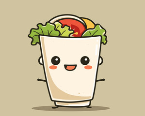 Cute kawaii salad cartoon mascot character vector illustration design.