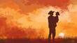 © W i 's e Stock - watercolor illustration of cowboy  dad, father and child standing in  field