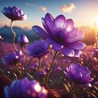 Sun-Kissed Petals: Close-Up of Purple Flowers in Sunset