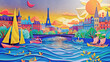 © Erin - Illustration in the style of paper-cut of cityscape of paris seine river