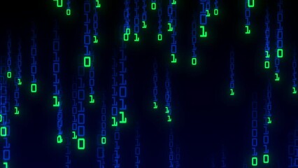 Wall Mural - the matrix style binary code. the camera moves through the falling numbers. seamless loop. digital b
