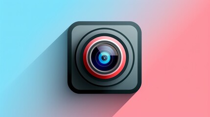 Camera icon for apps and websites. It shows a digital camera lens with a flash in a 3D square.