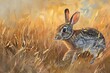 A captivating image of a cottontail rabbit playfully hopping through a field of tall grass, its ears perked with alertness and its nose twitching with curiosity.