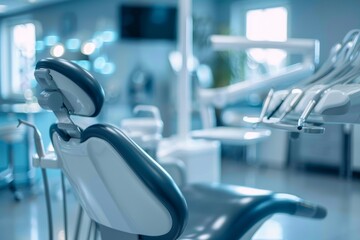 Wall Mural - a contemporary and sleek dental chair positioned in a well-equipped dentist's office with modern med