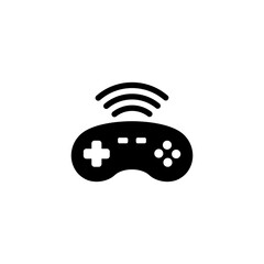 Wall Mural - A simple black and white icon depicting a wireless video game controller or gamepad, symbolizing remote, wireless, and interactive entertainment technology. Vector icon for website design, logo, app.