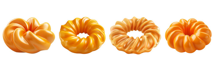 Wall Mural - PNG cruller 3d icons and objects collection, in cartoon style minimal on transparent, white background, isolate