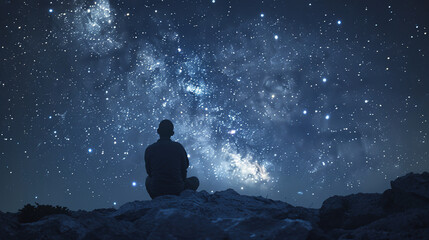 Wall Mural - Sitting and looking at the sky full of stars There are no clouds covering it. See the Milky Way. 