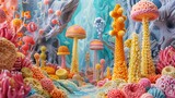 A beautiful underwater scene with a coral reef, sea life, and a sandy ocean floor.